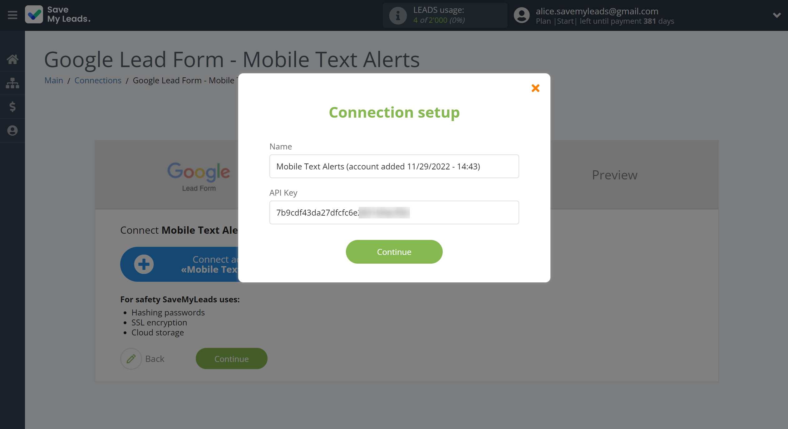 How to Connect Google Lead Form with Mobile Text Alerts | Data Destination account connection