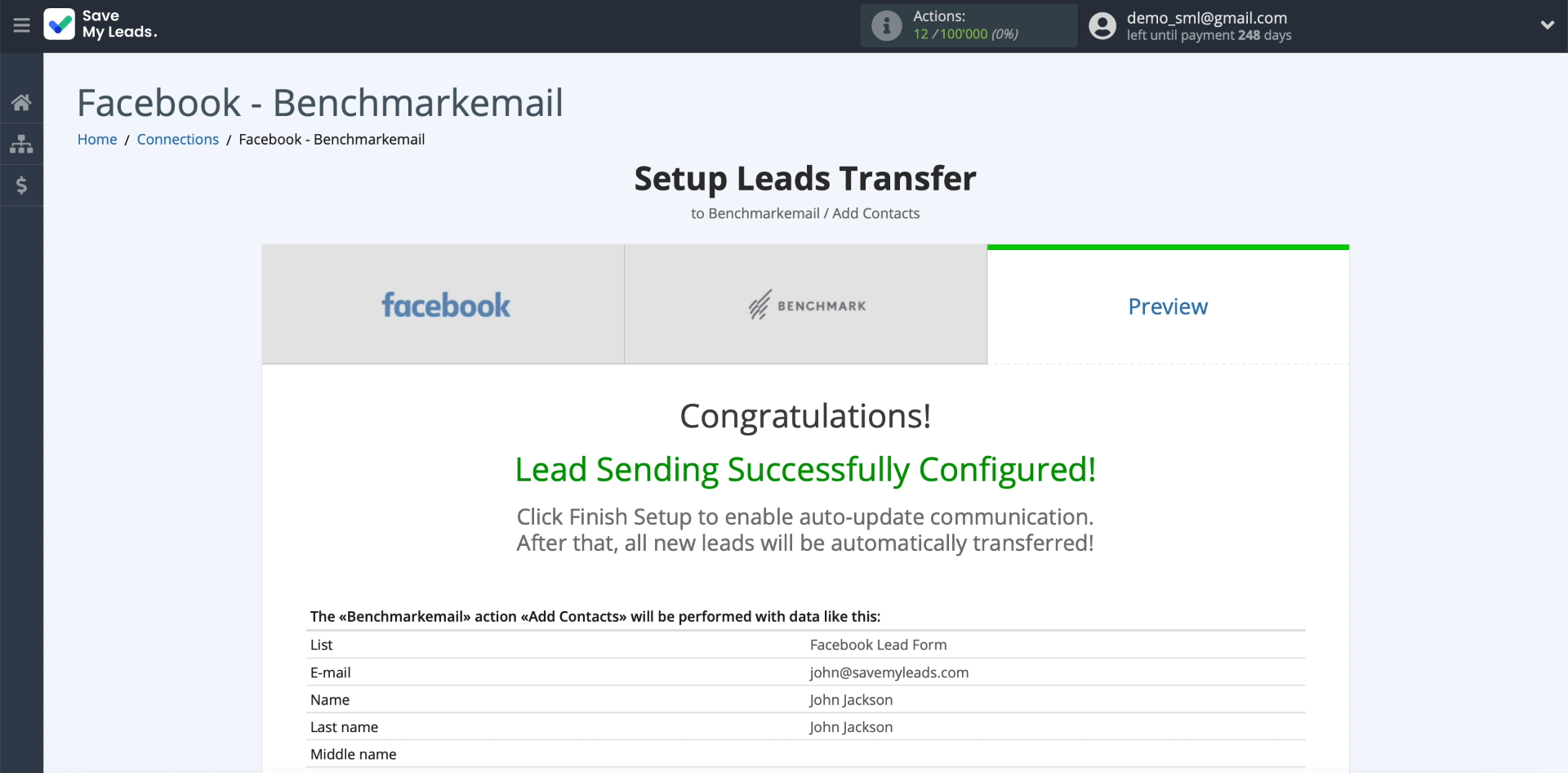 Facebook and Benchmark integration | Test data, part 1 Facebook and Benchmark integration | Test data, part 1
