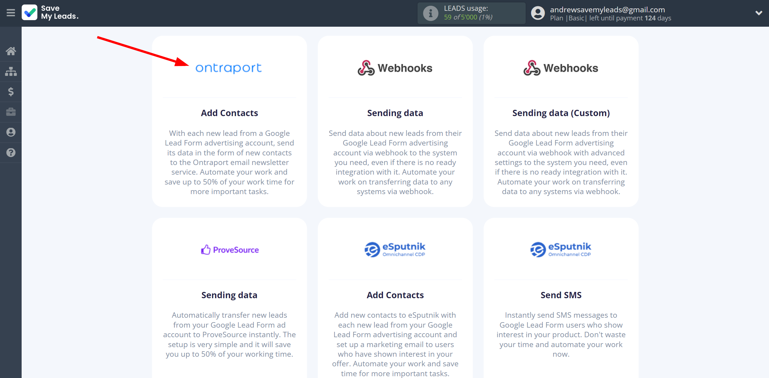 How to Connect Google Lead Form with Ontraport | Data Destination system selection