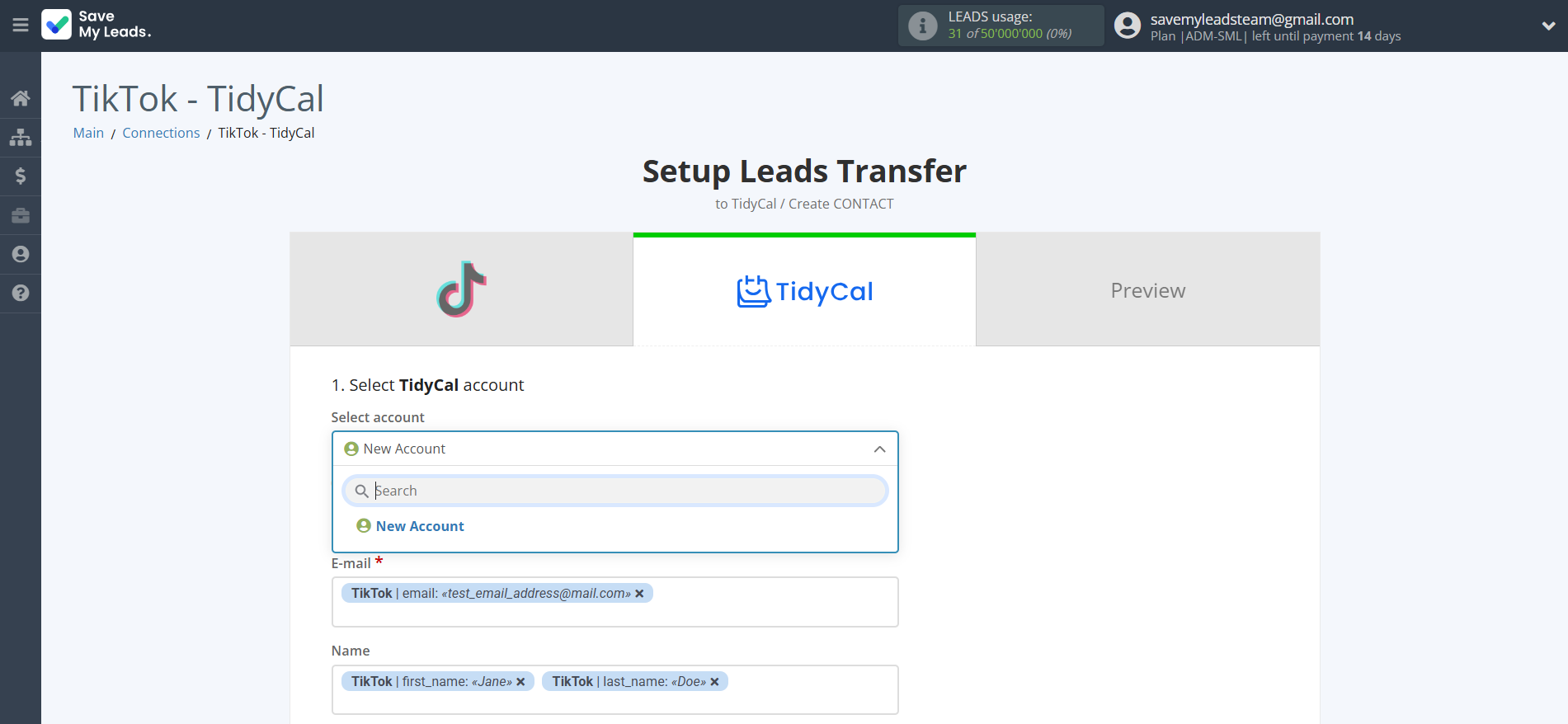 How to Connect TikTok with TidyCal Create Contacts | Data Destination account selection How to Connect TikTok with TidyCal Create Contacts | Data Destination account selection