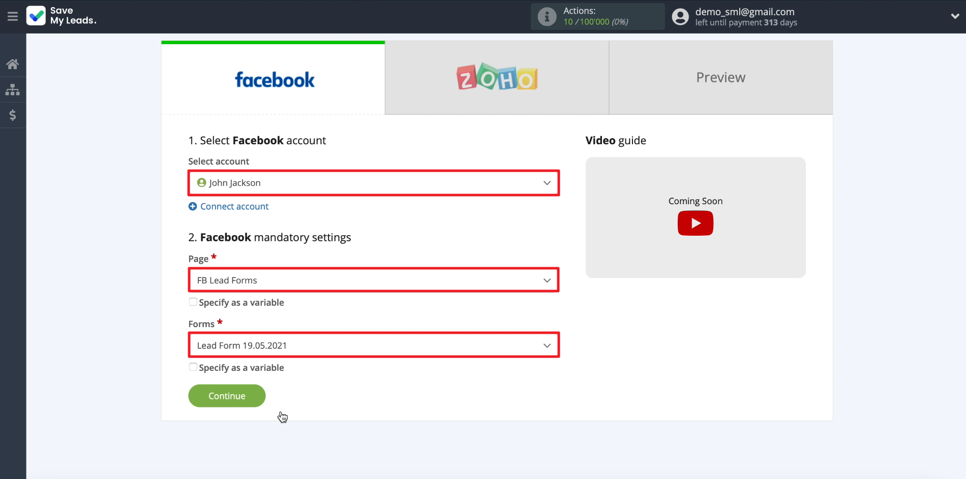 How to set up the upload of new leads from your Facebook ad account to Zoho CRM | Connecting a lead form