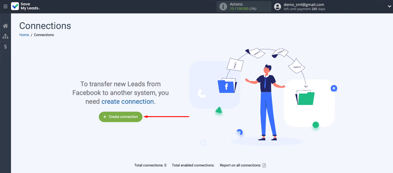 Facebook and Jira Software Cloud integration | Click "Create connection"