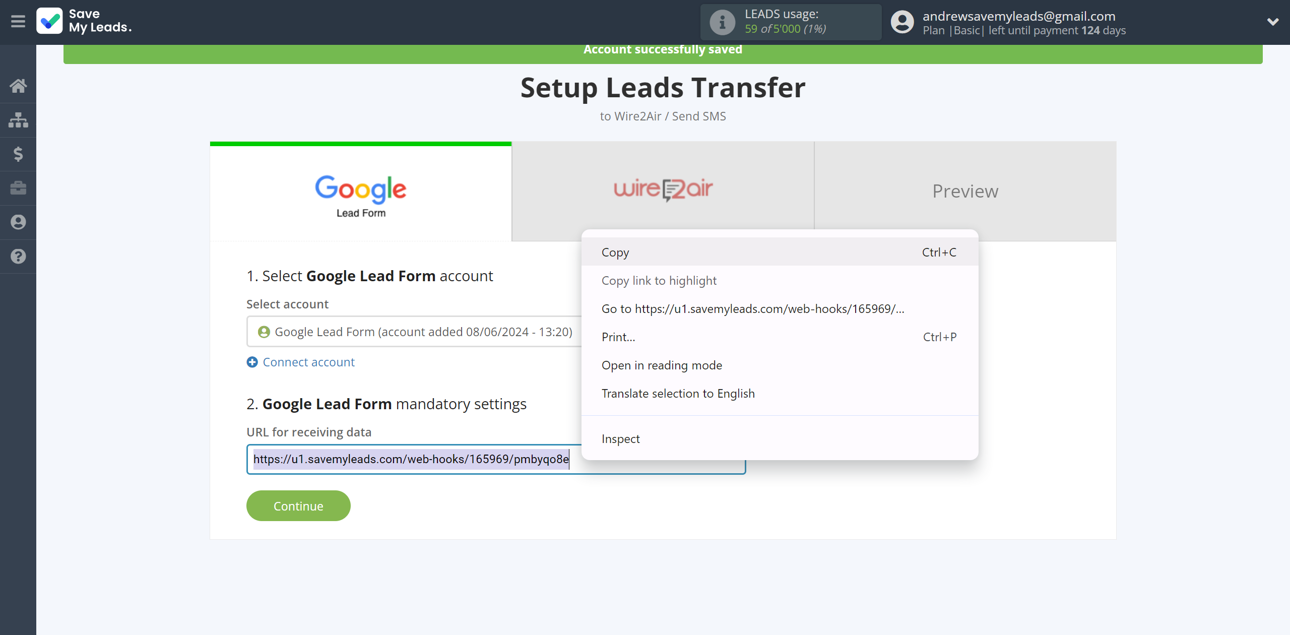 How to Connect Google Lead Form with Wire2Air | Data Source account connection