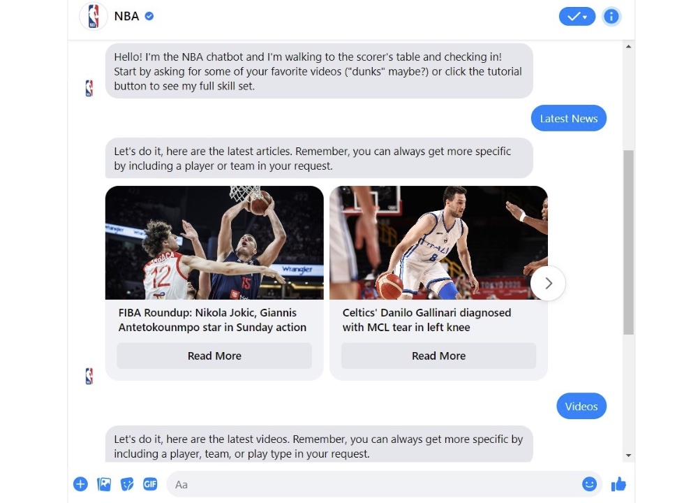 Facebook Messenger marketing | NBA chatbot