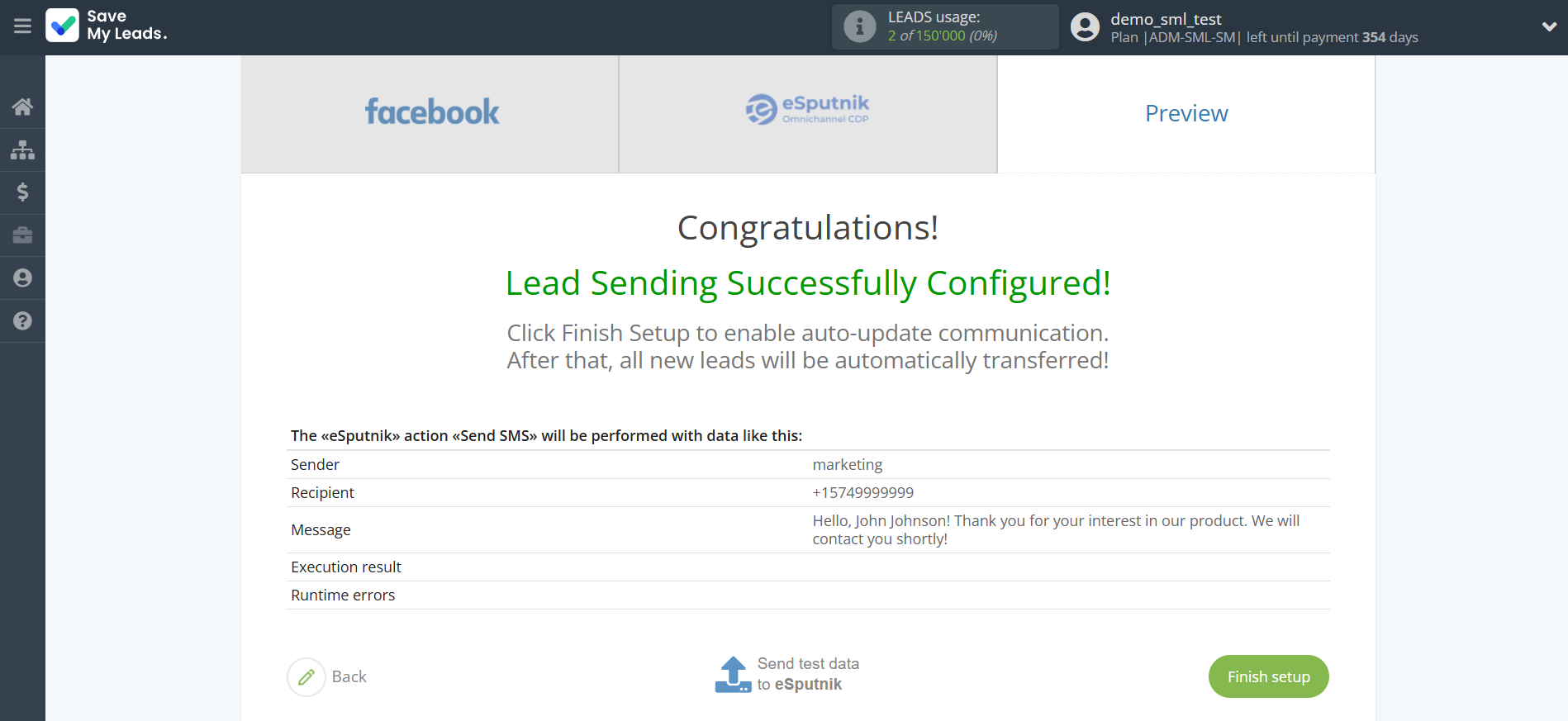 How to Connect Facebook with eSputnik Send SMS | Test data How to Connect Facebook with eSputnik Send SMS | Test data