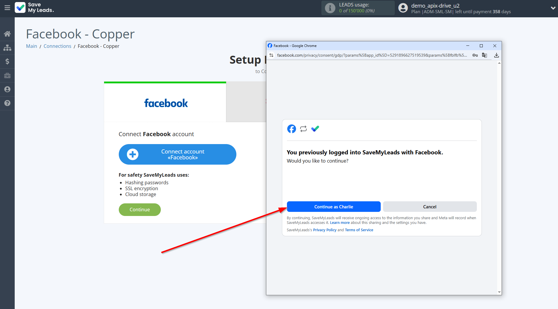 How to Connect Facebook with Copper Create Contacts | Data Source account connection