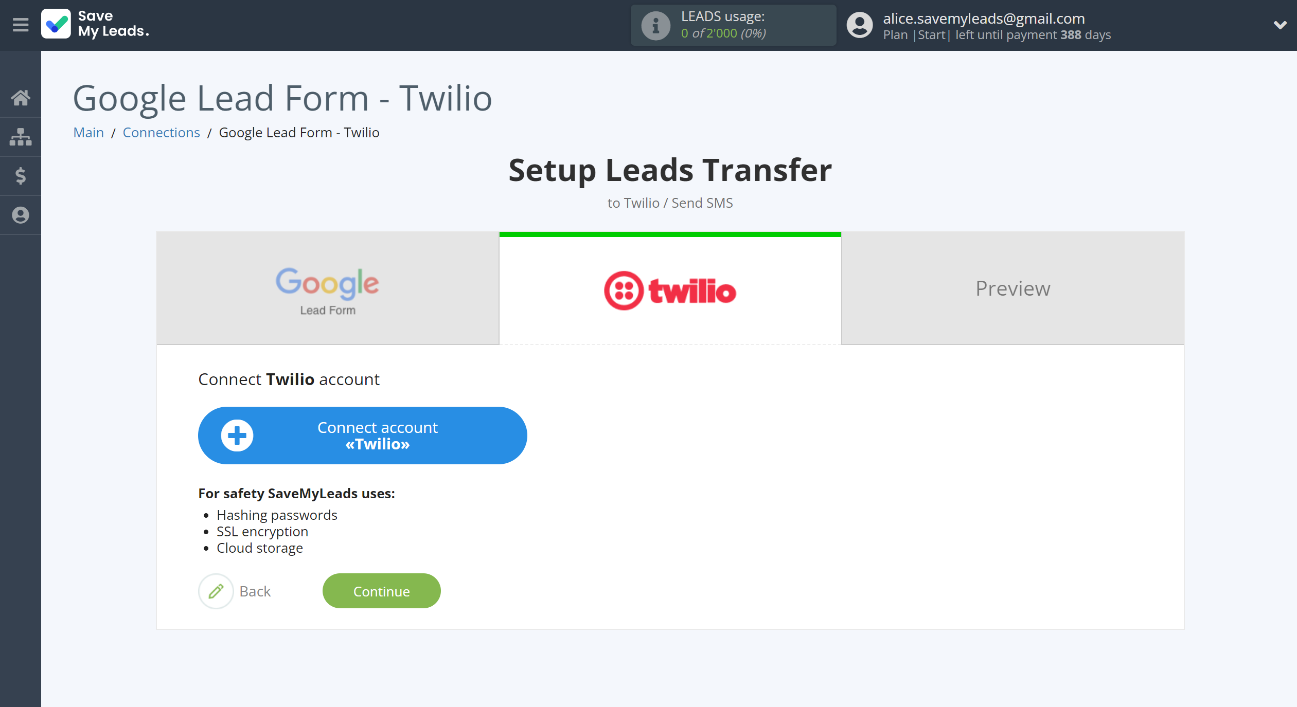 How to Connect Google Lead Form with Twilio | Data Destination account connection