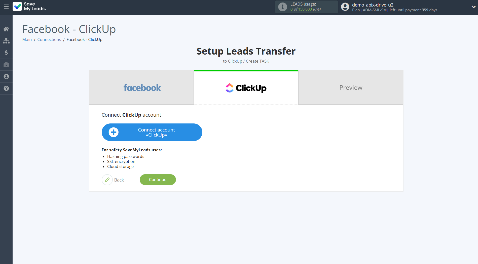 How to Connect Facebook with ClickUp | Data Destination account connection