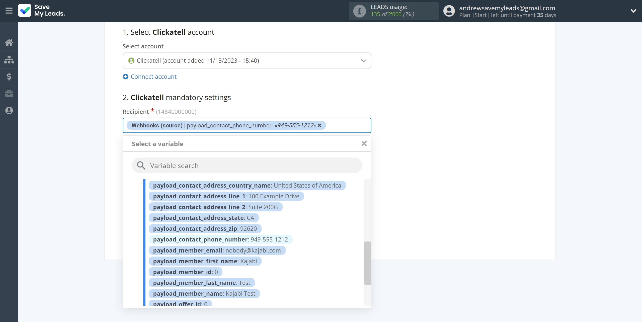 How to Connect Webhooks with Clickatell | Assigning fields