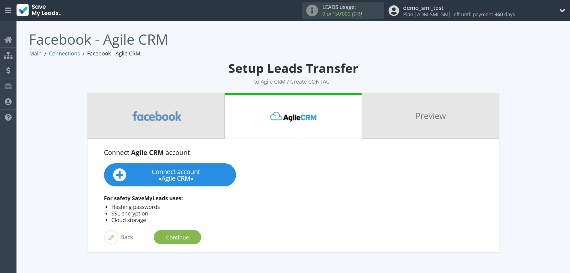 How to Connect Facebook with AgileCRM Create Contacts | Data Destination account connection
