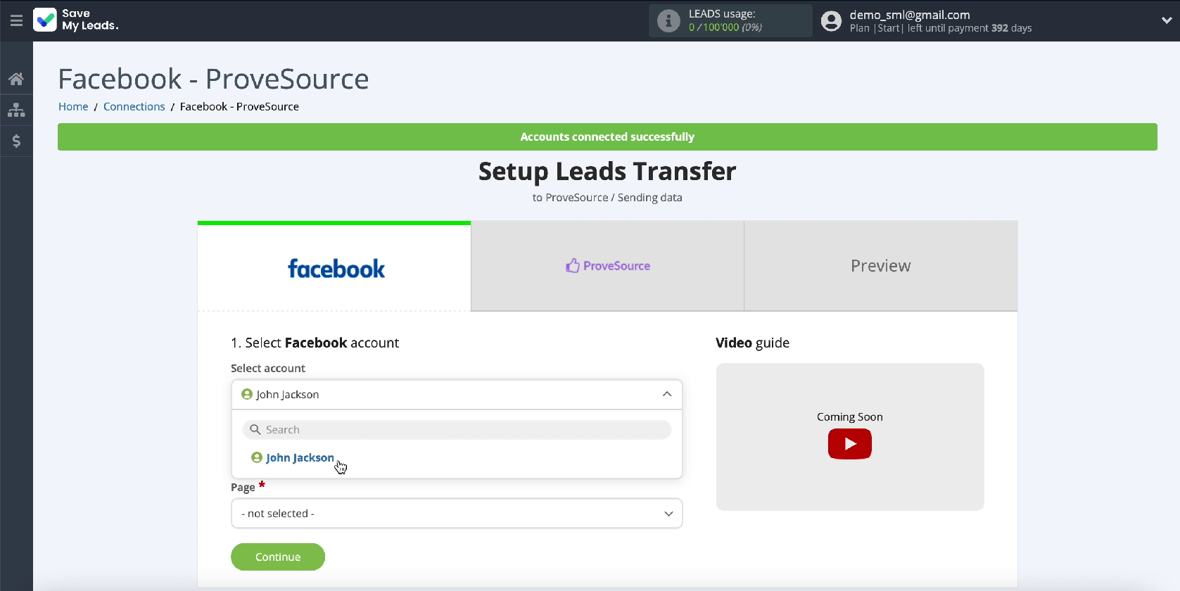 How to Automatically Send Data to ProveSource from Facebook Leads | Select your connected account