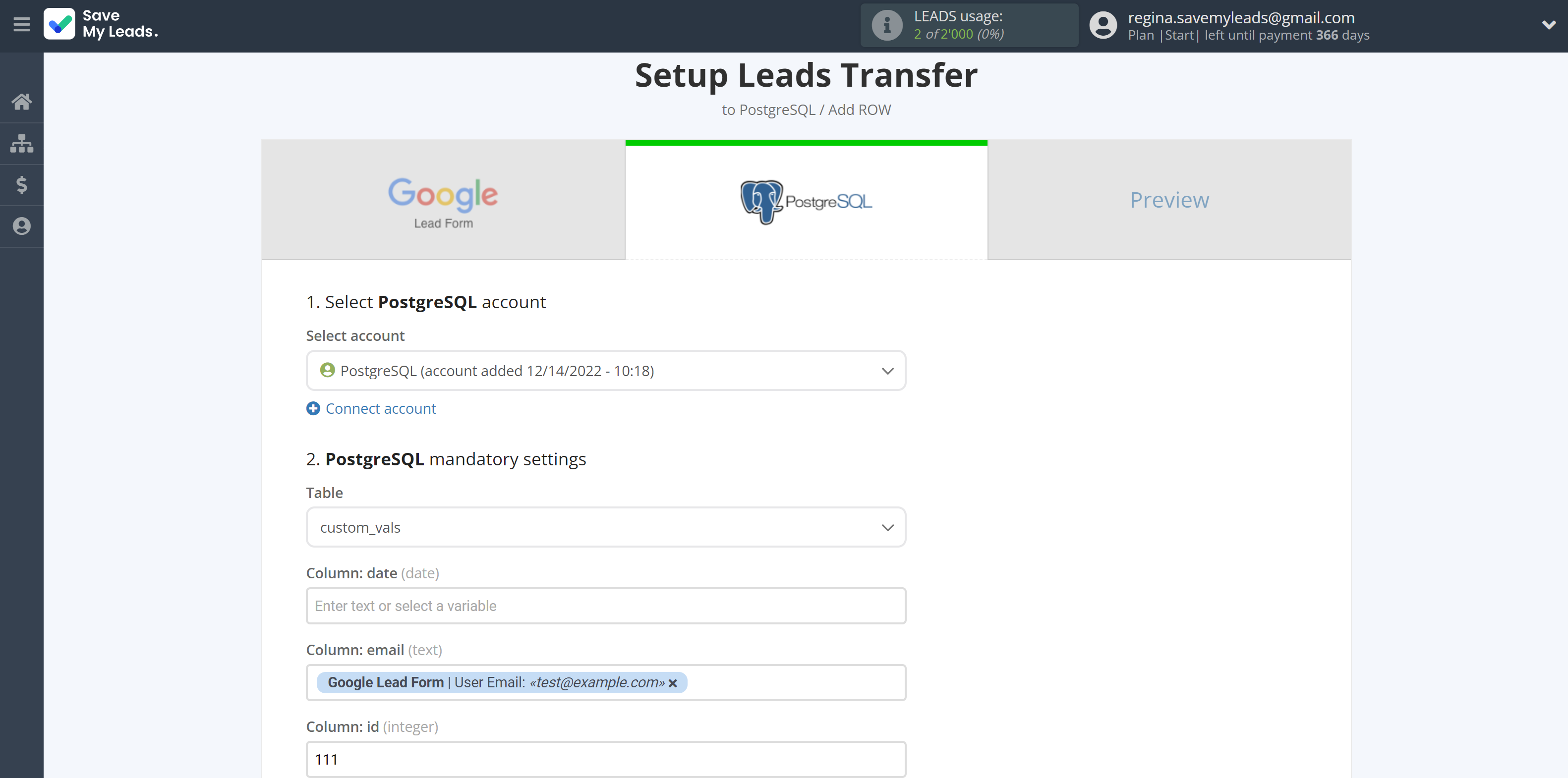 How to Connect Google Lead Form with PostgreSQL | Assigning fields
