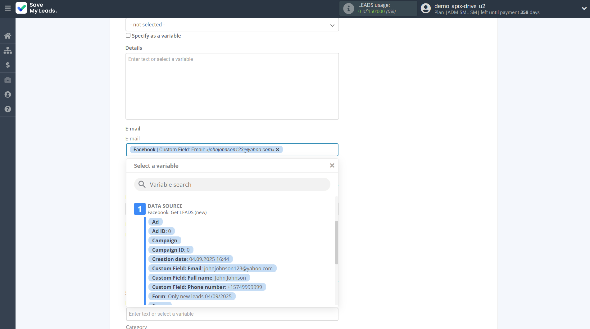 How to Connect Facebook with Copper Create Contacts | Assigning fields