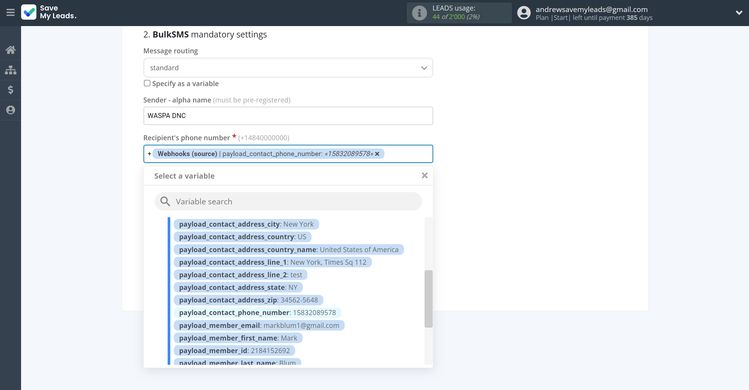 How to Connect Webhooks with BulkSMS | Assigning fields