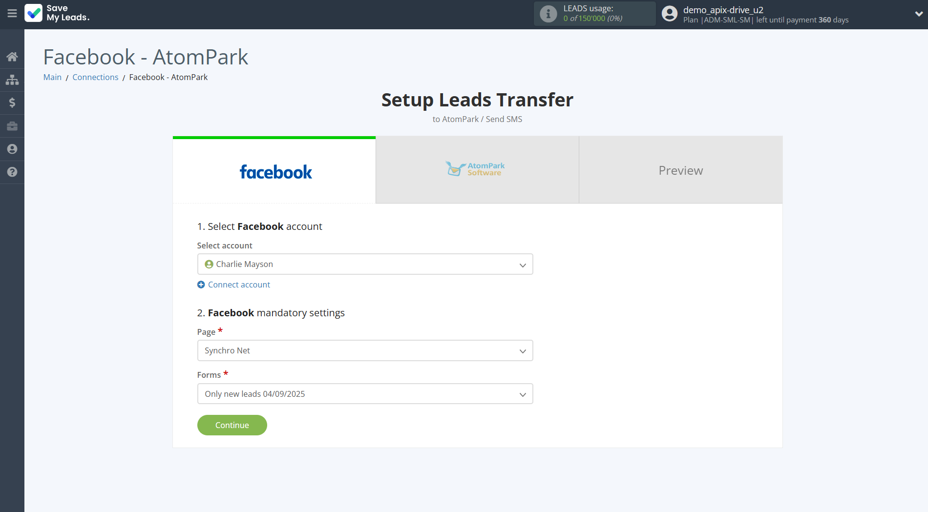 How to Connect Facebook with AtomPark | Data Source account connection