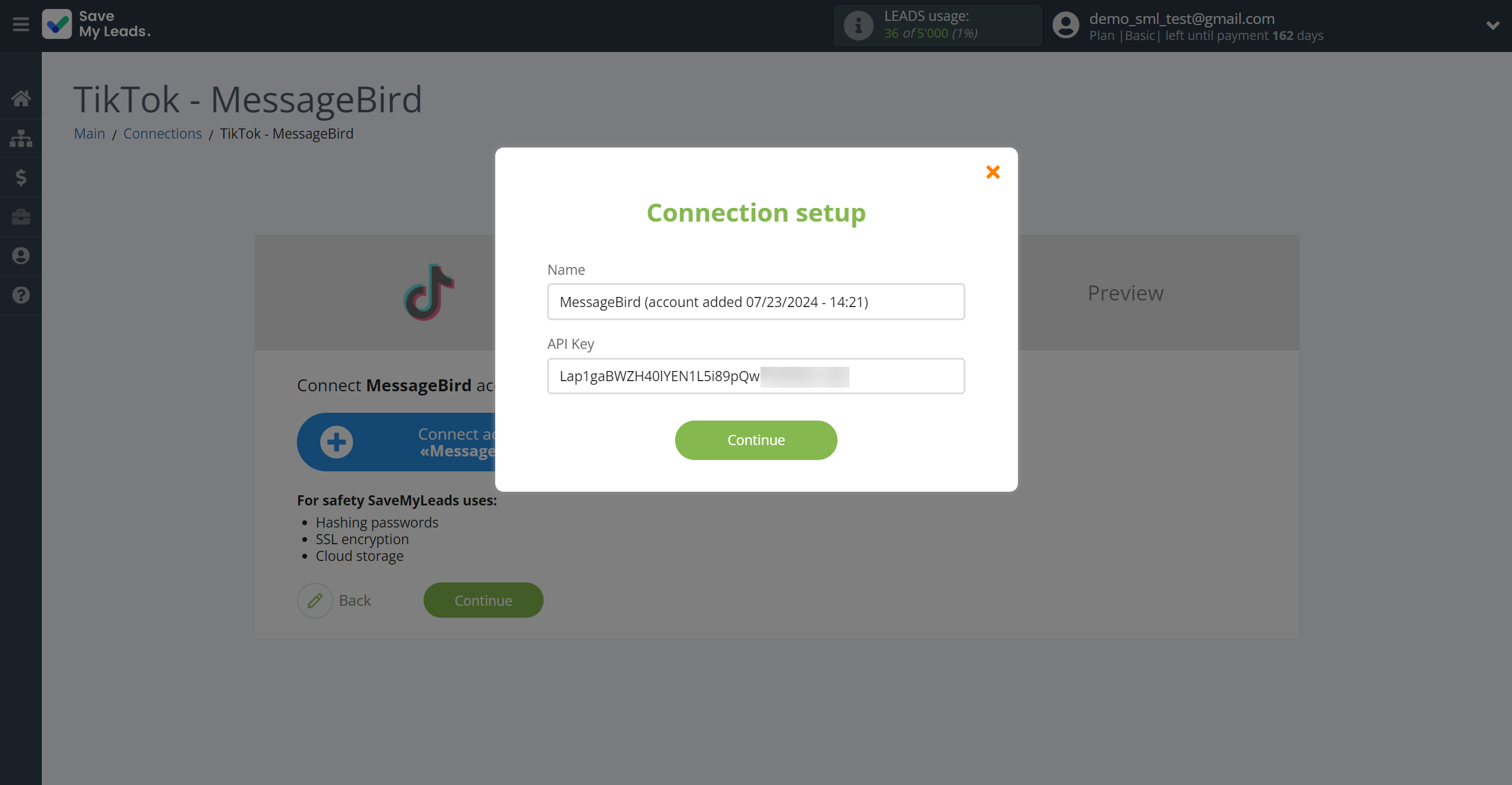 How to Connect TikTok with MessageBird | Data Destination account connection