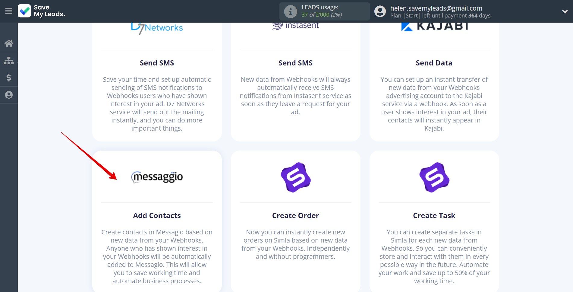 How to Connect Webhooks with Messaggio | Data Destination system selection