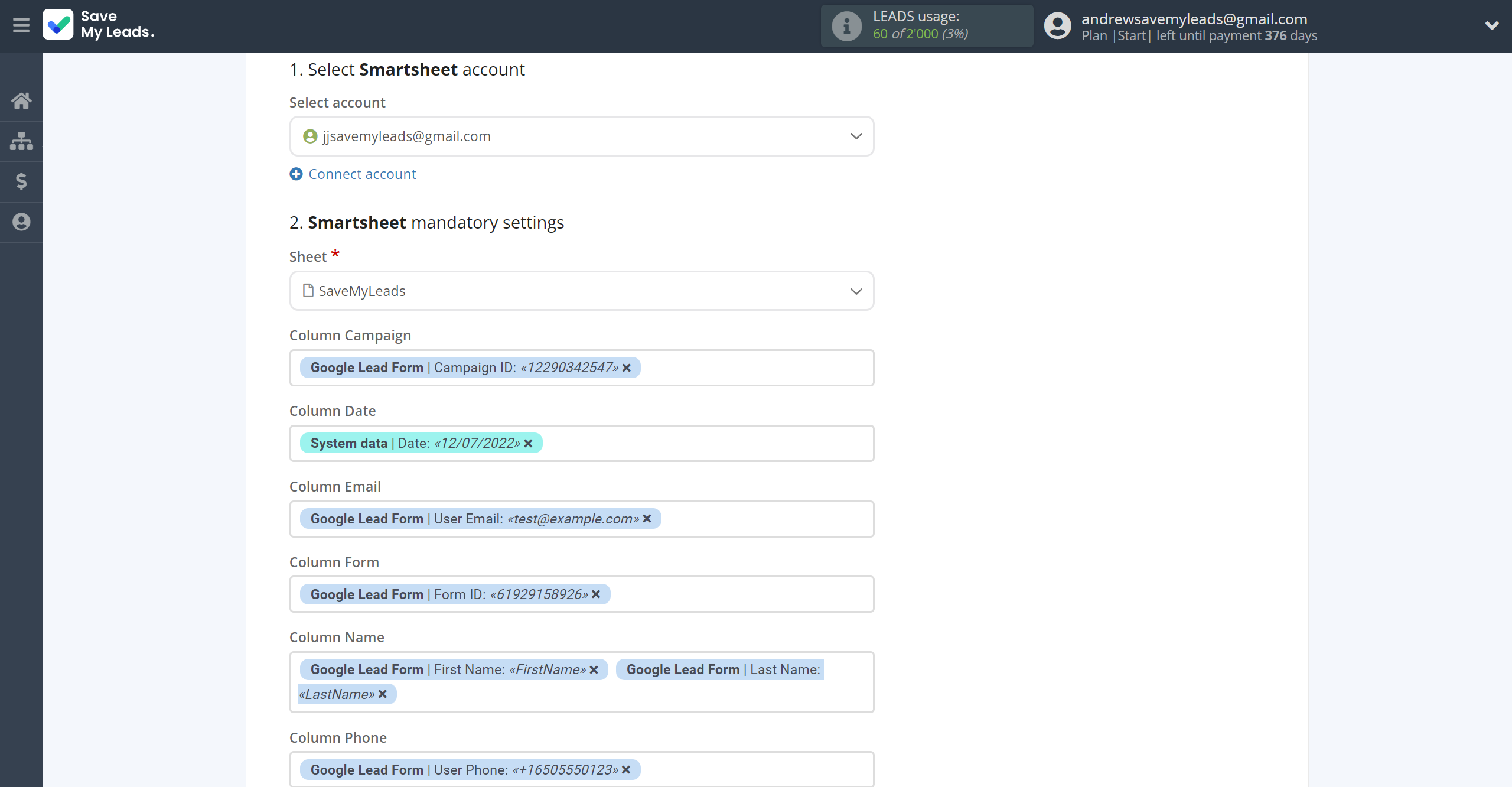 How to Connect Google Lead Form with Smartsheet | Assigning fields