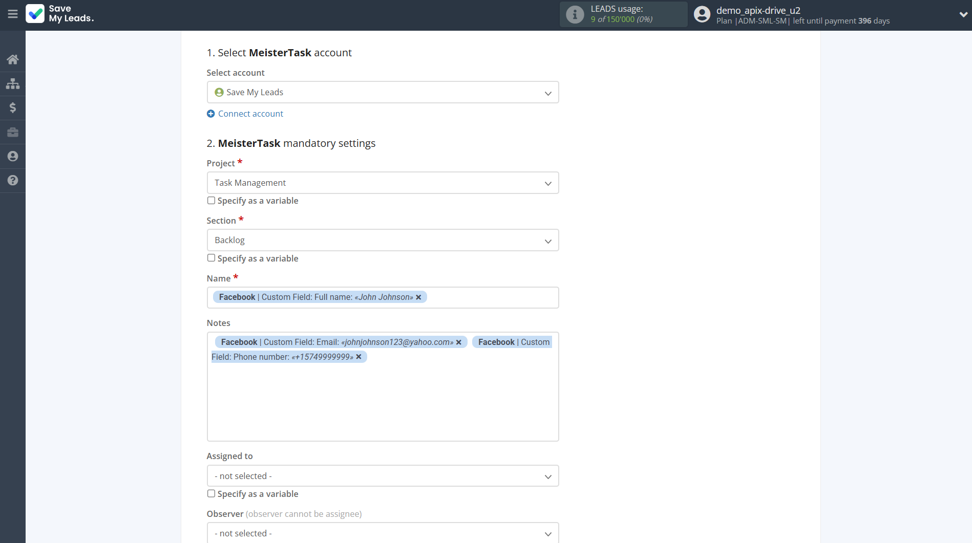 How to Connect Facebook with MeisterTask | Assigning fields How to Connect Facebook with MeisterTask | Assigning fields