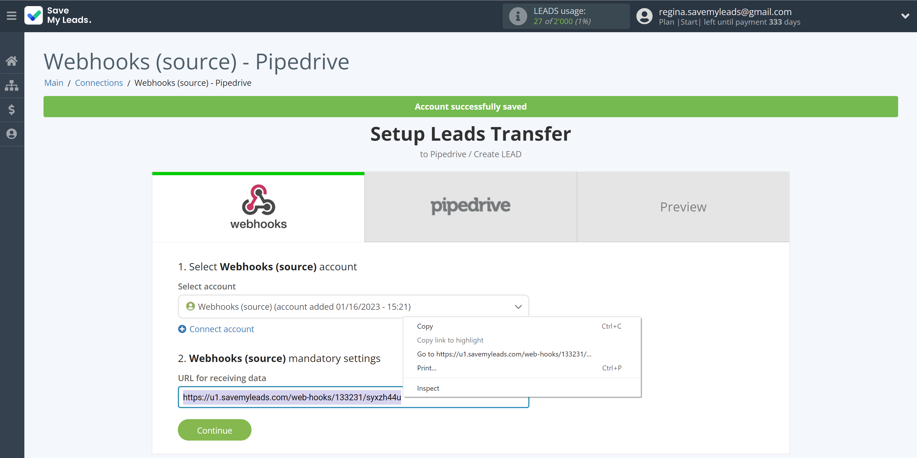 How to Connect Webhooks with Pipedrive Create Lead | Data Source account connection