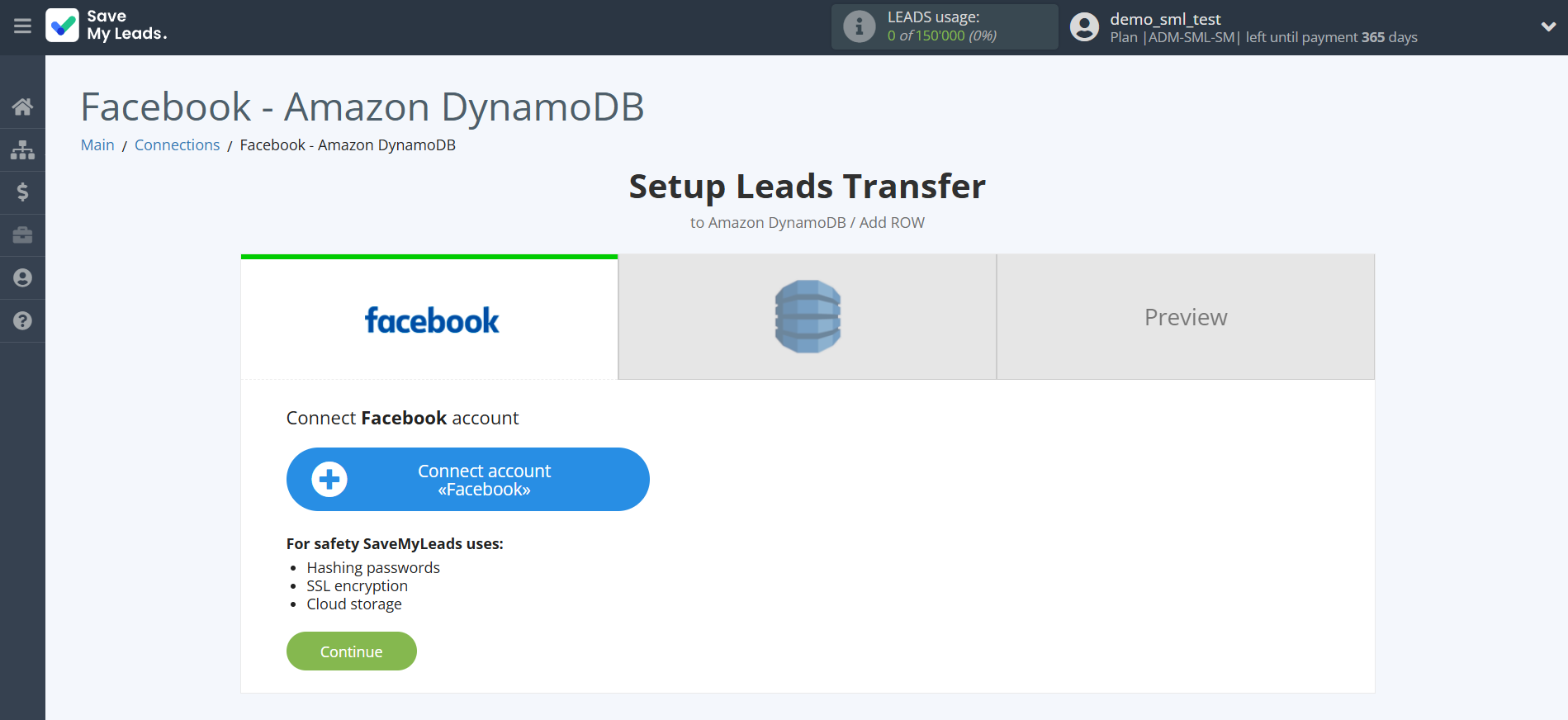 How to Connect Facebook with Amazon DynamoDB | Data Source account connection
