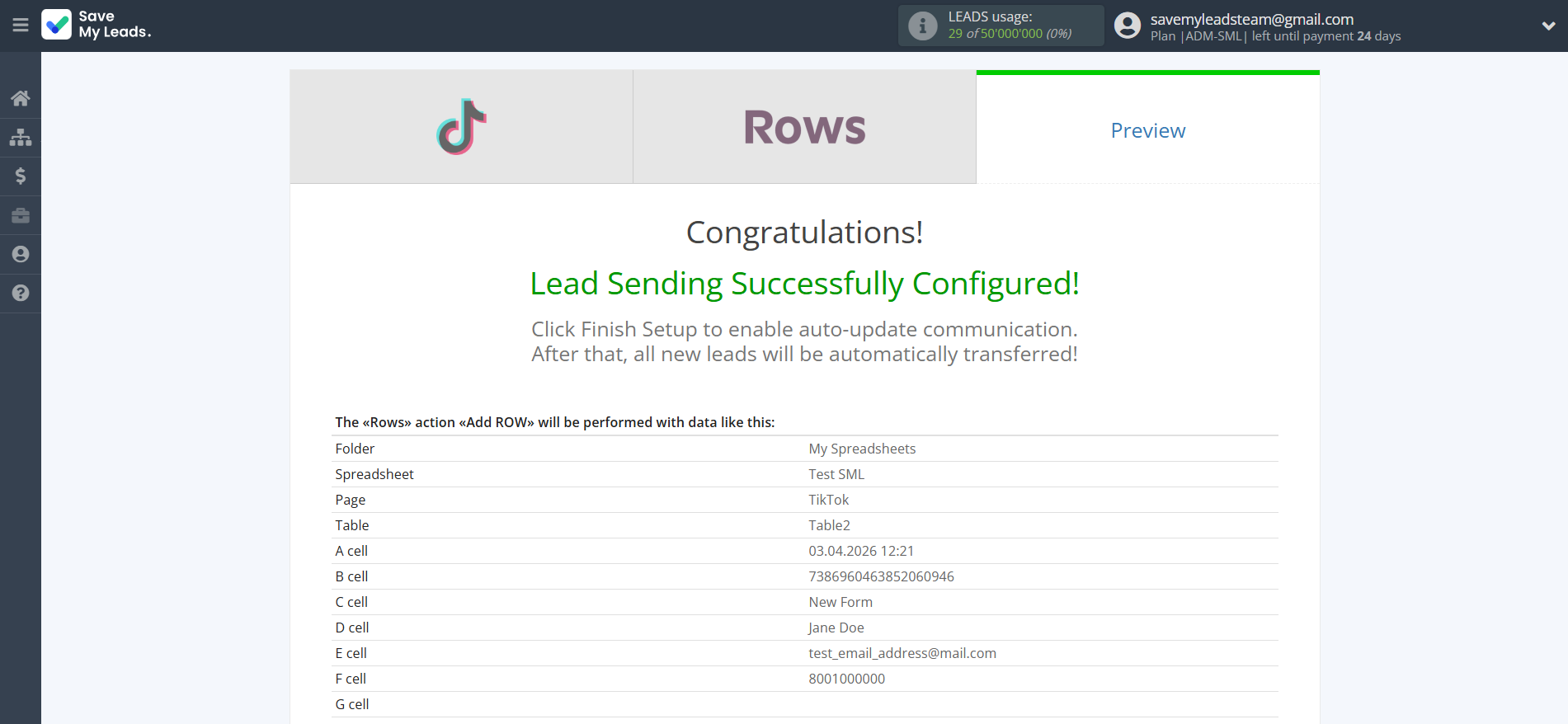 How to Connect TikTok with Rows Add Row | Test data How to Connect TikTok with Rows Add Row | Test data