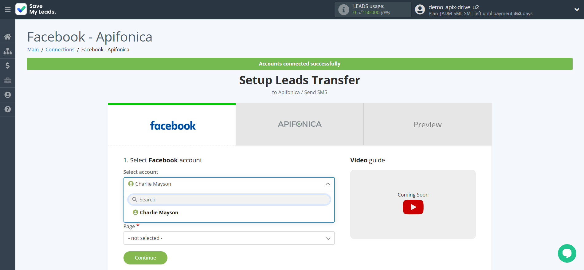 How to Connect Facebook with Apifonica | Data Source account selection