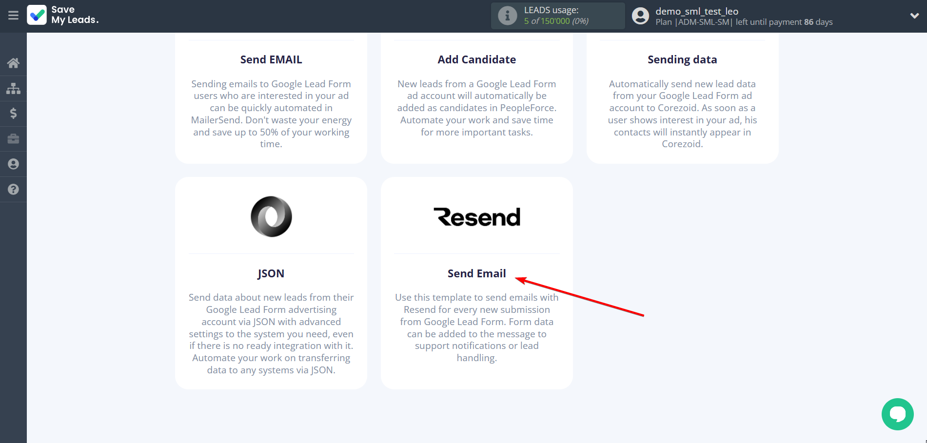 How to Connect Google Lead Form with Resend (Send Email)  | Data Destination system selection