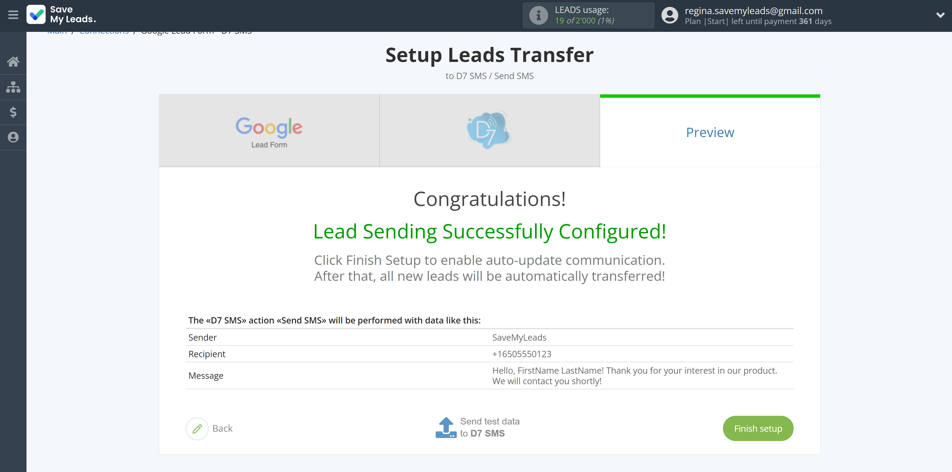 How to Connect Google Lead Form with D7 SMS | Test data