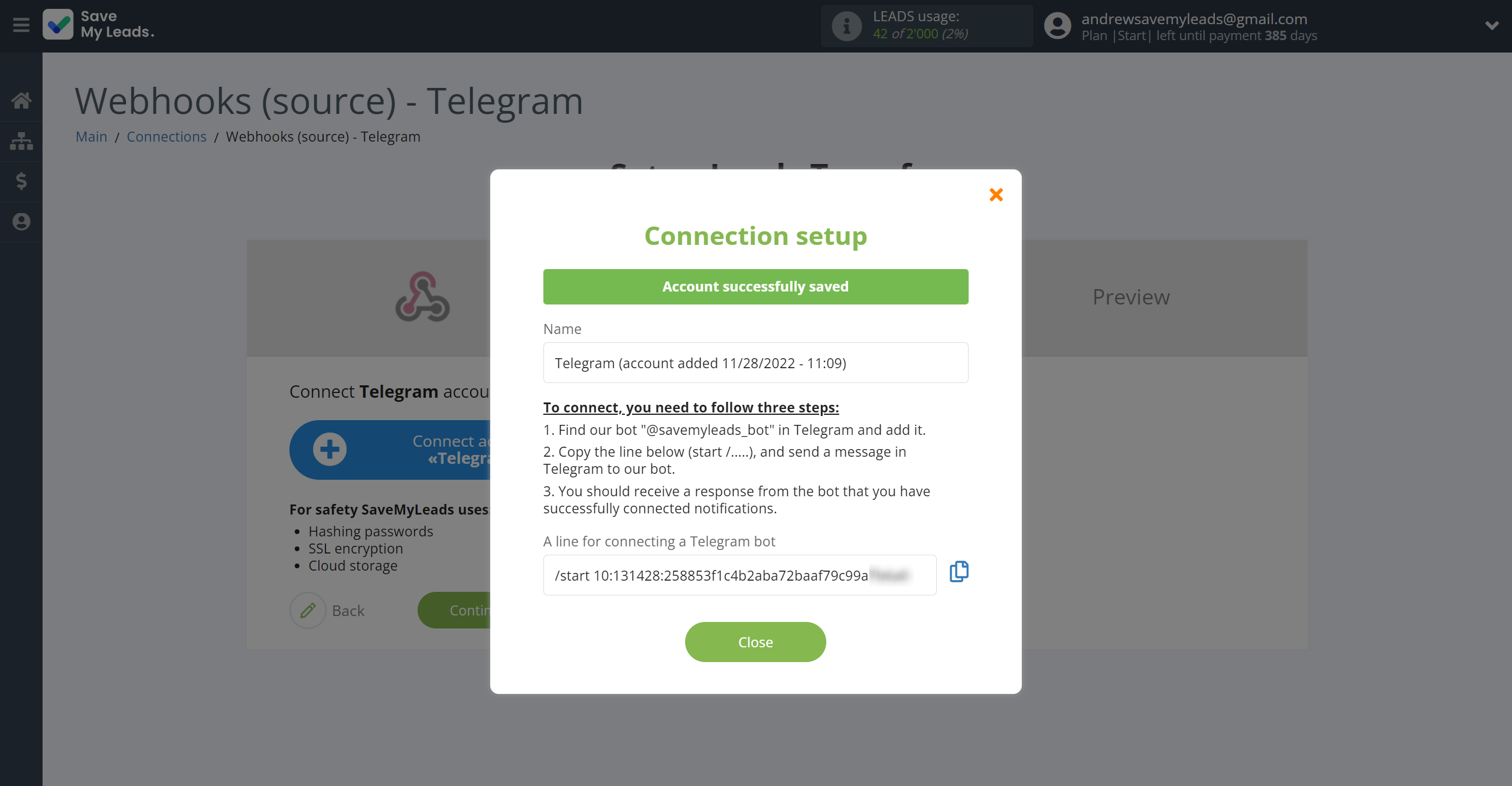 How to Connect Webhooks with Telegram | Data Destination account connection