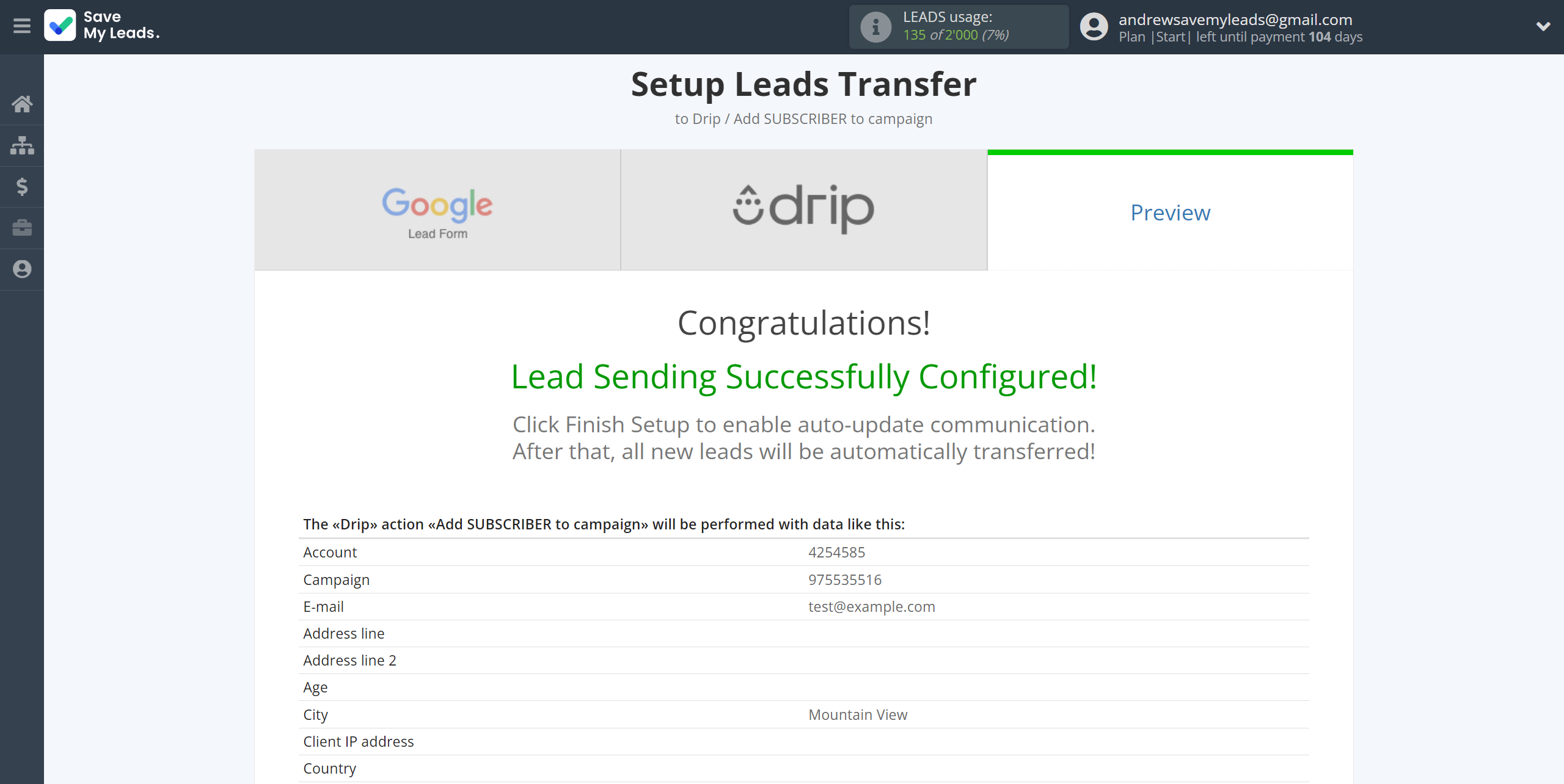 How to Connect Google Lead Form with Drip Add Subscribers to campaign | Test data