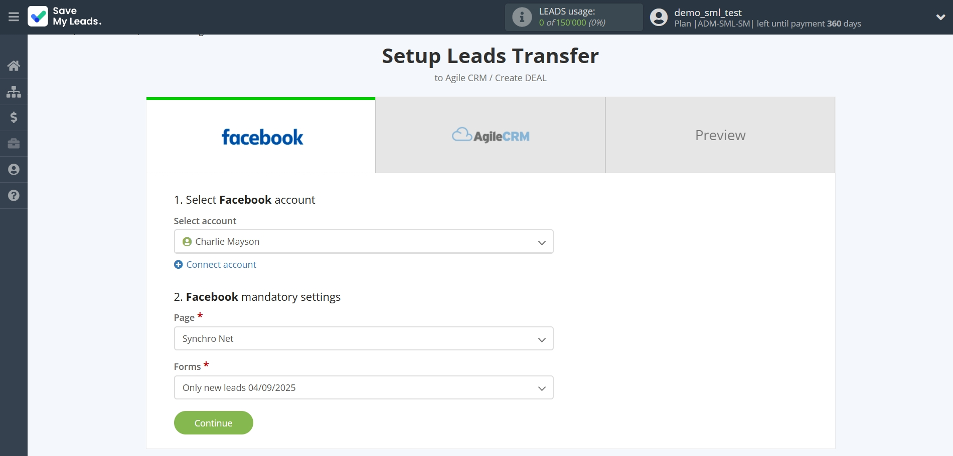 How to Connect Facebook with AgileCRM Create Deal | Data Source account connection