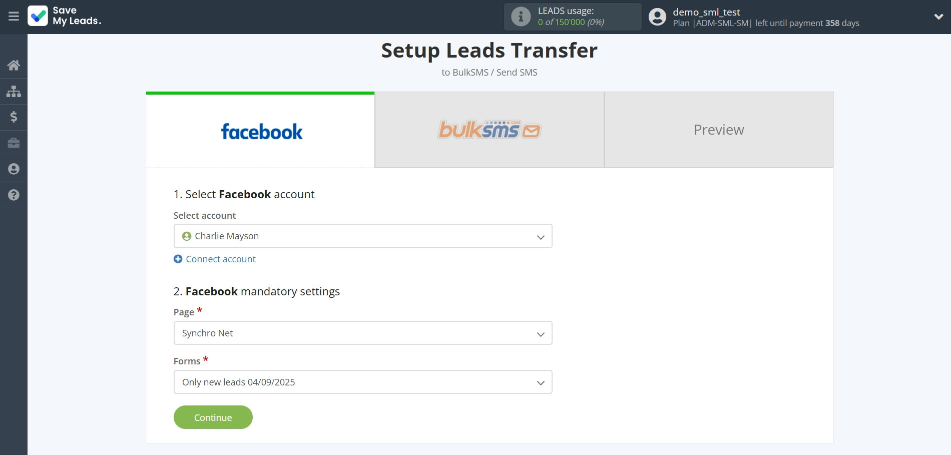 How to Connect Facebook with BulkSMS | Data Source account connection
