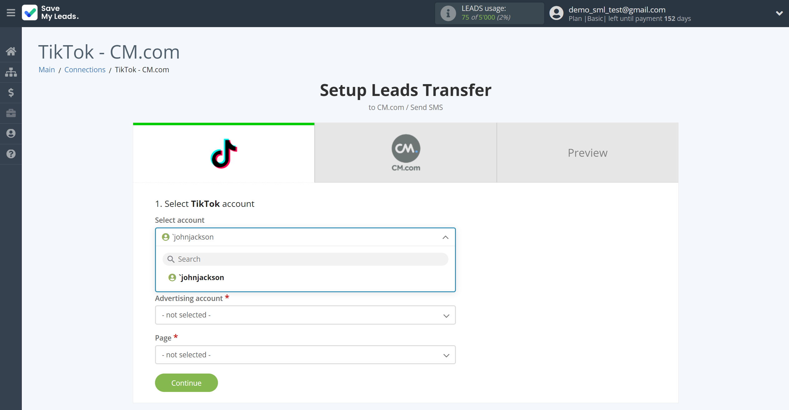 How to Connect TikTok with CM.com | Data Source account selection