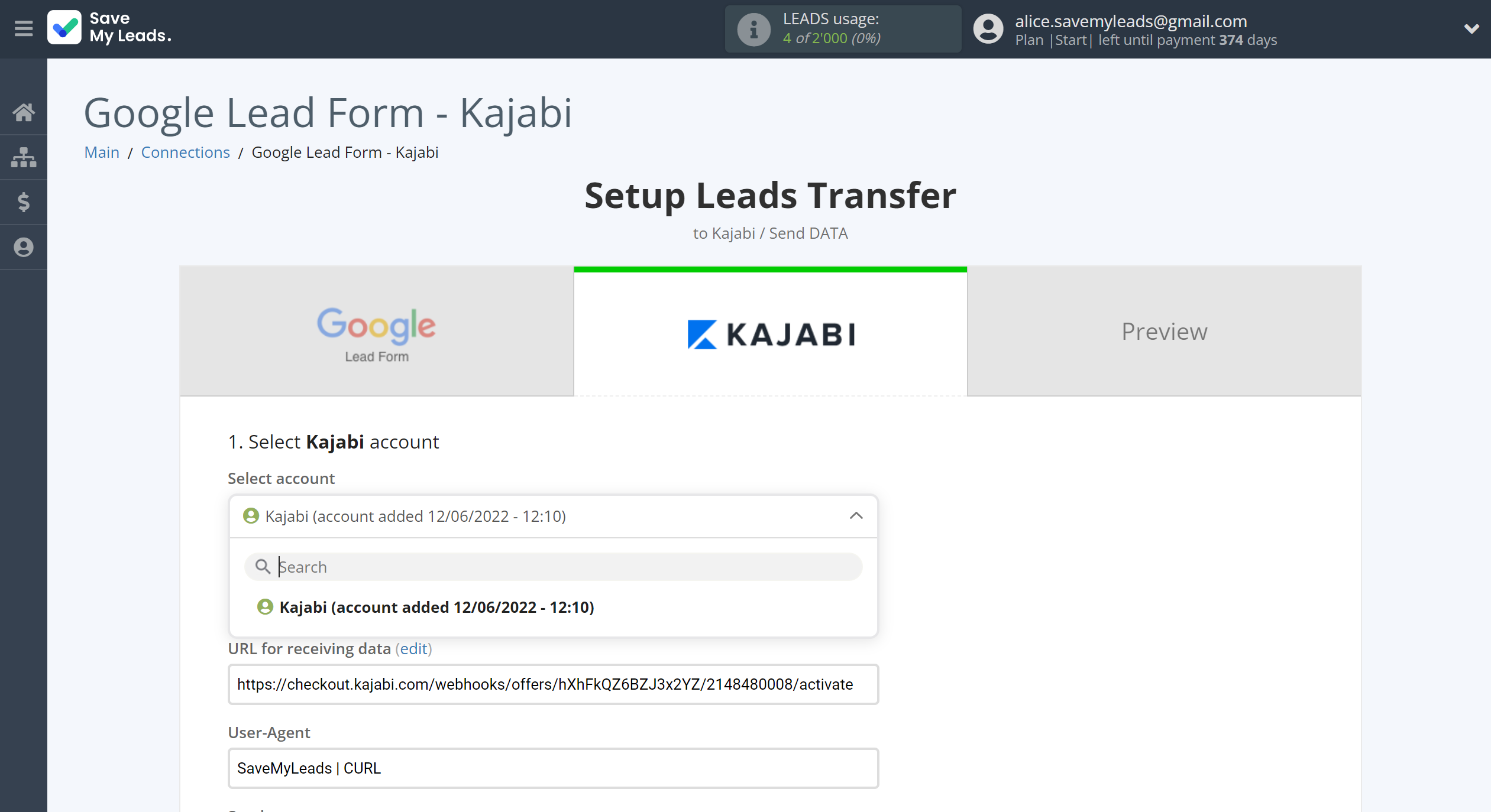 How to Connect Google Lead Form with Kajabi | Data Destination account selection