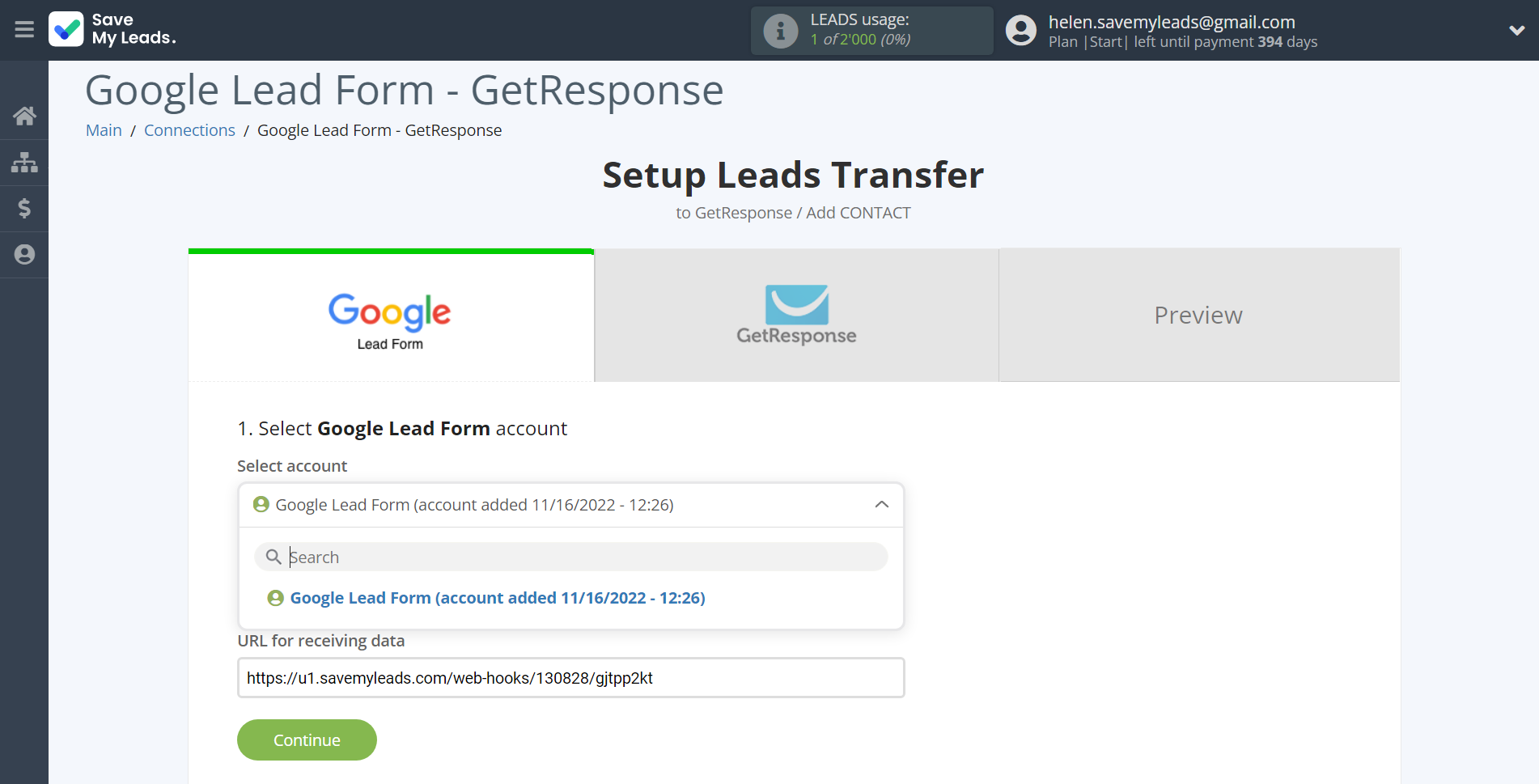 How to Connect Google Lead Form with GetResponse | Data Source account selection