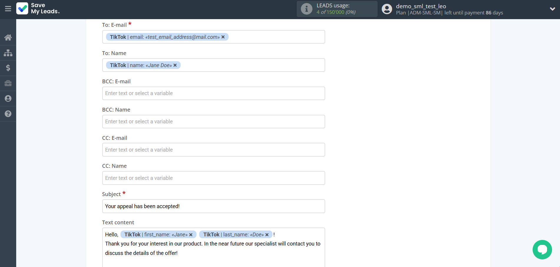 How to Connect TikTok with Resend (Send Email) | Assigning fields