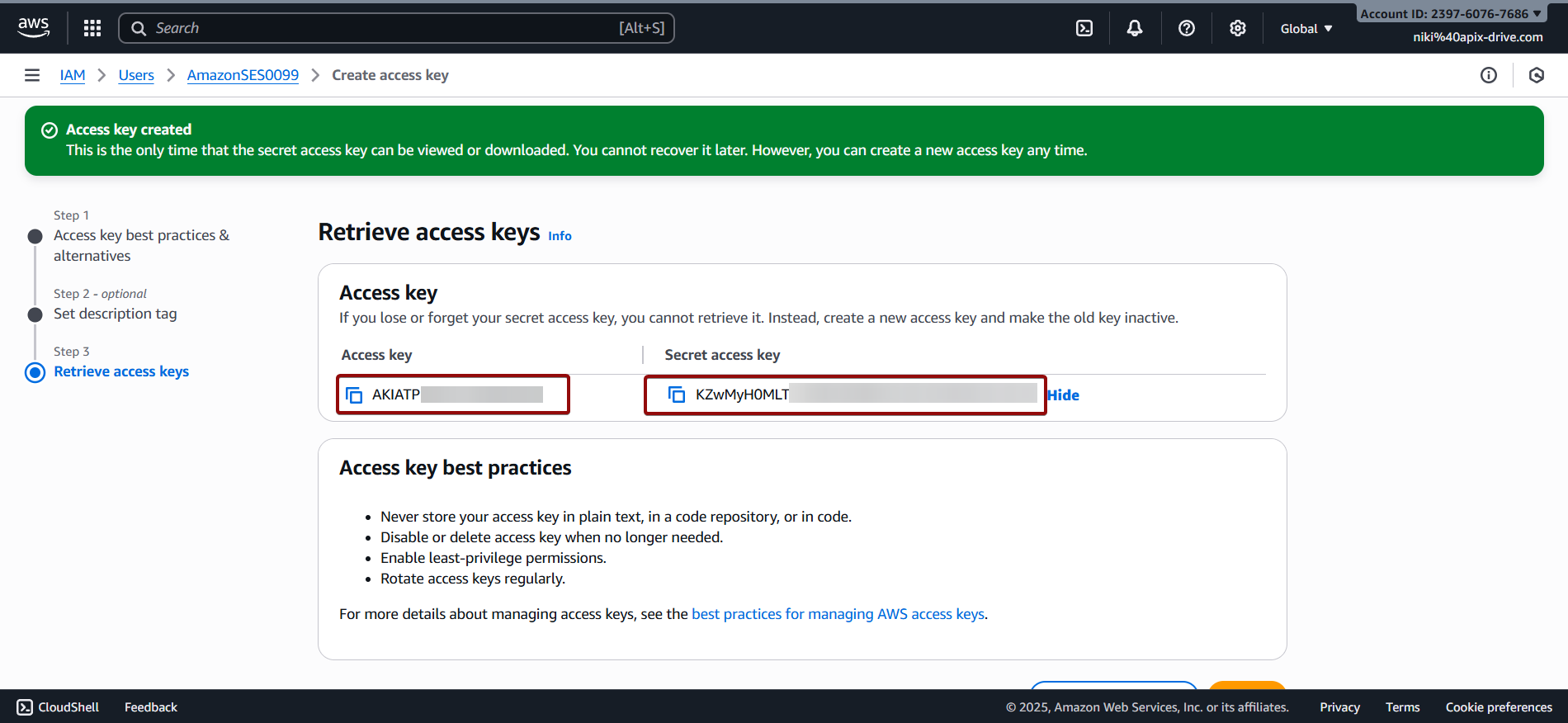 How to Connect Facebook with Amazon SES | Data Destination account connection