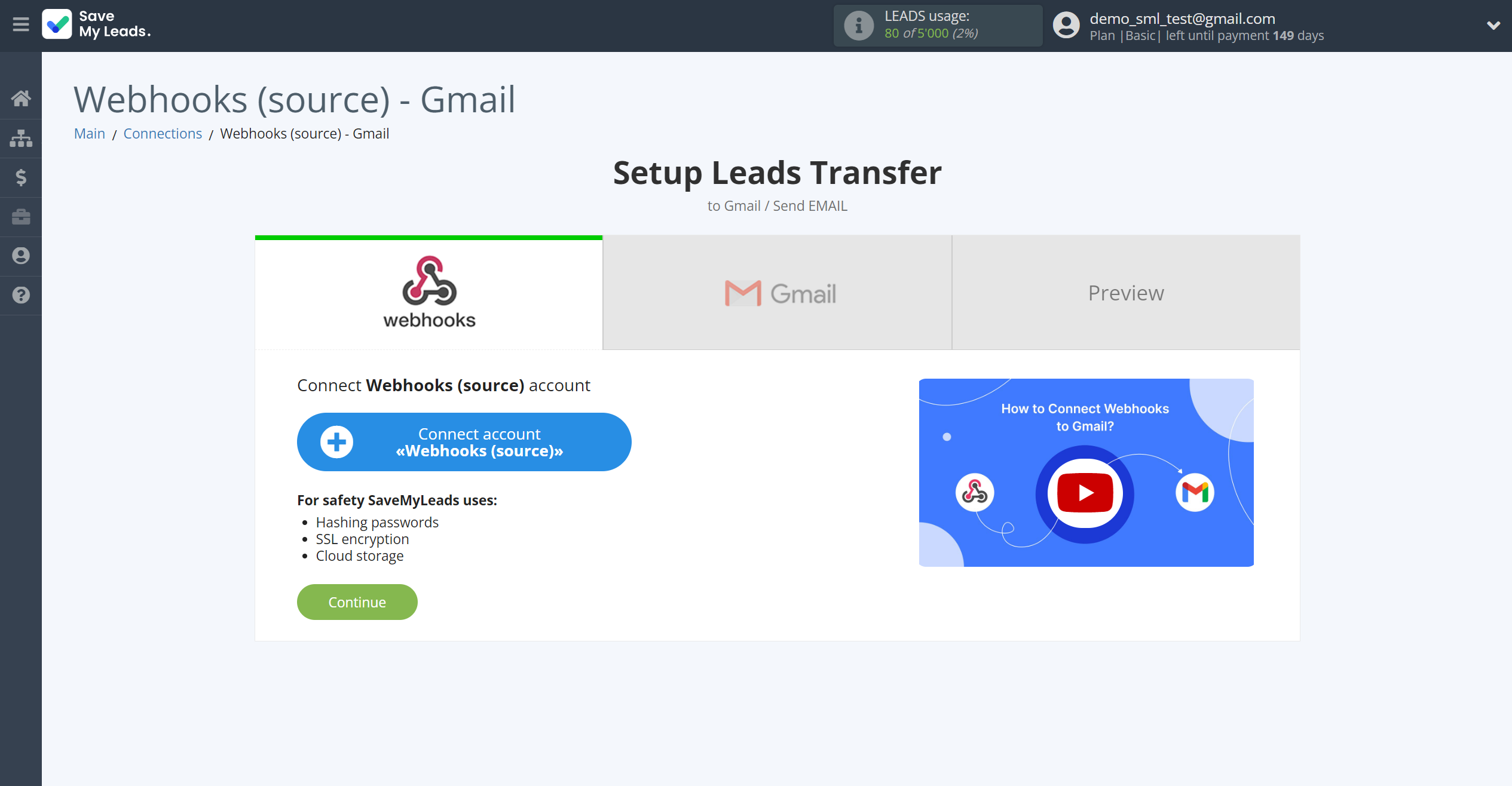 How to Connect Webhooks with Gmail | Data Source account connection