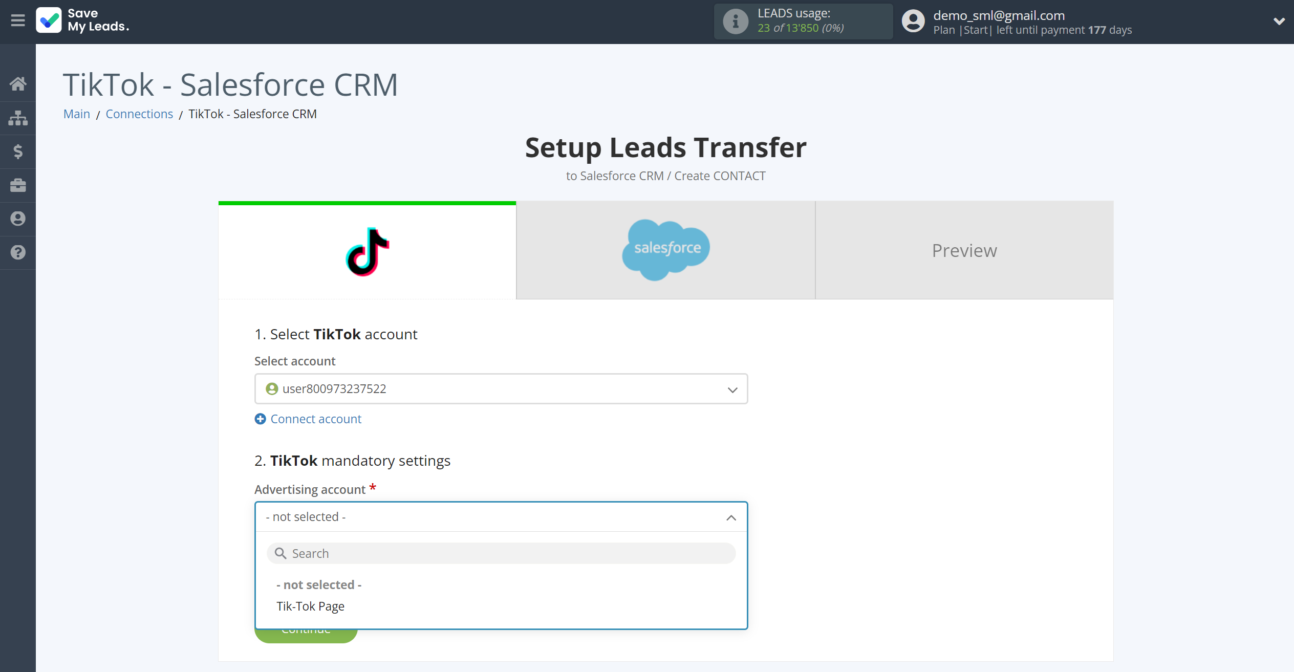 How to Connect TikTok with Salesforce CRM Create Contacts | Data Source account connection