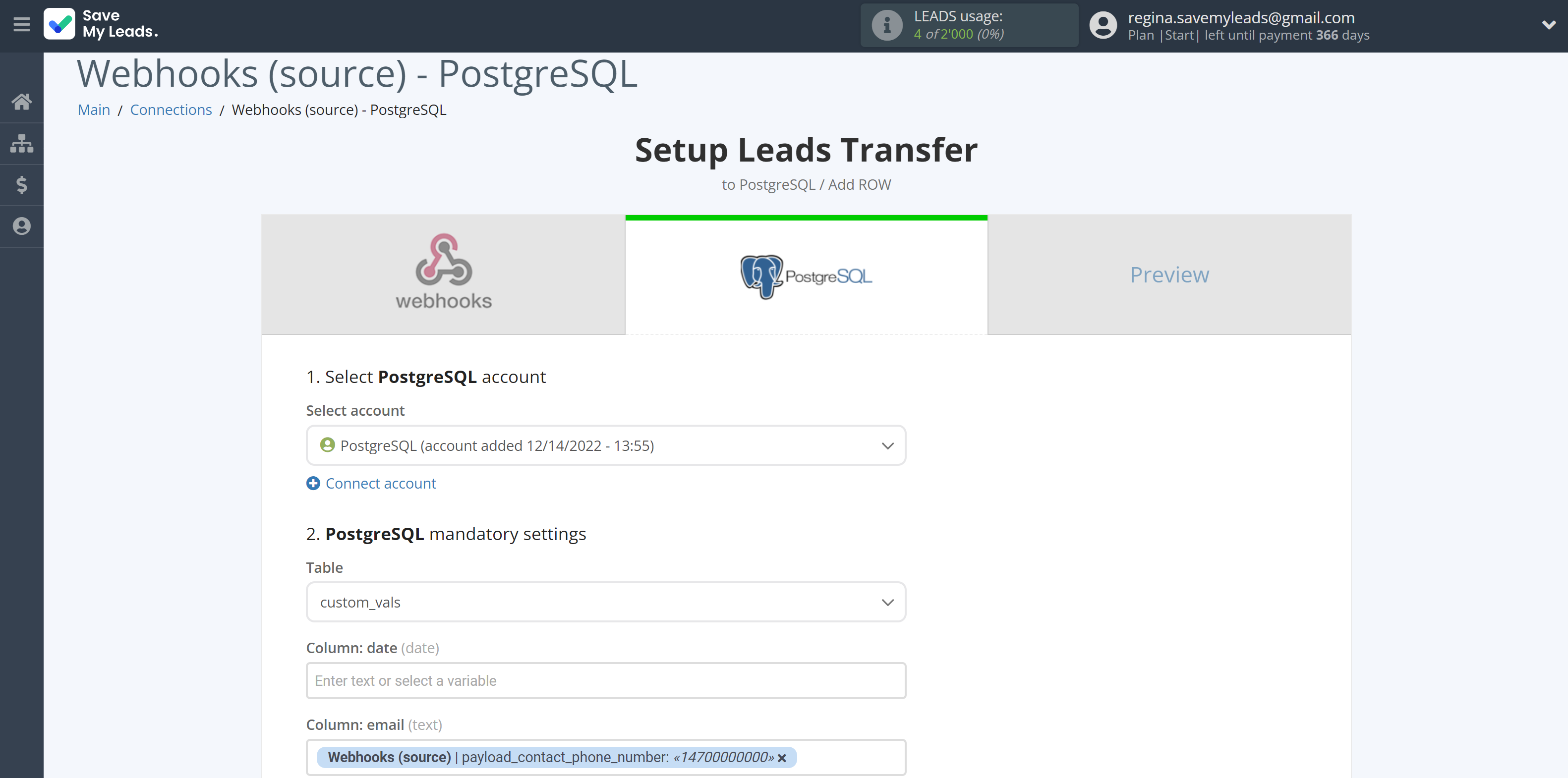 How to Connect Webhooks with PostgreSQL | Assigning fields