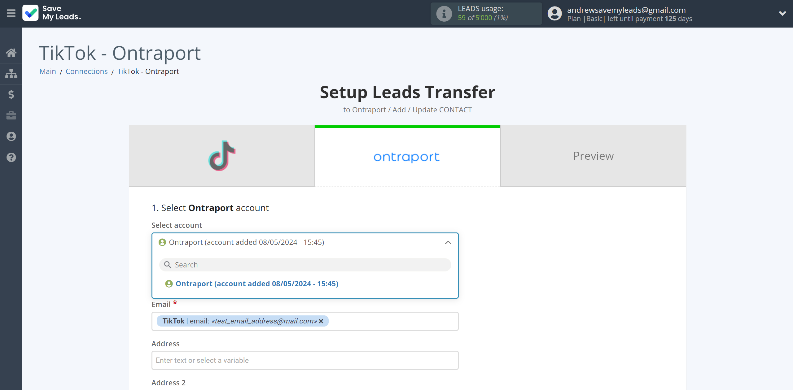 How to Connect TikTok with Ontraport | Data Destination account selection