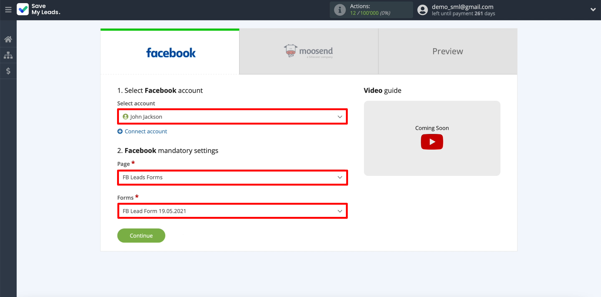 How to set up the upload of new leads from your Facebook ad account in Moosend | Connecting the Facebook page and form
