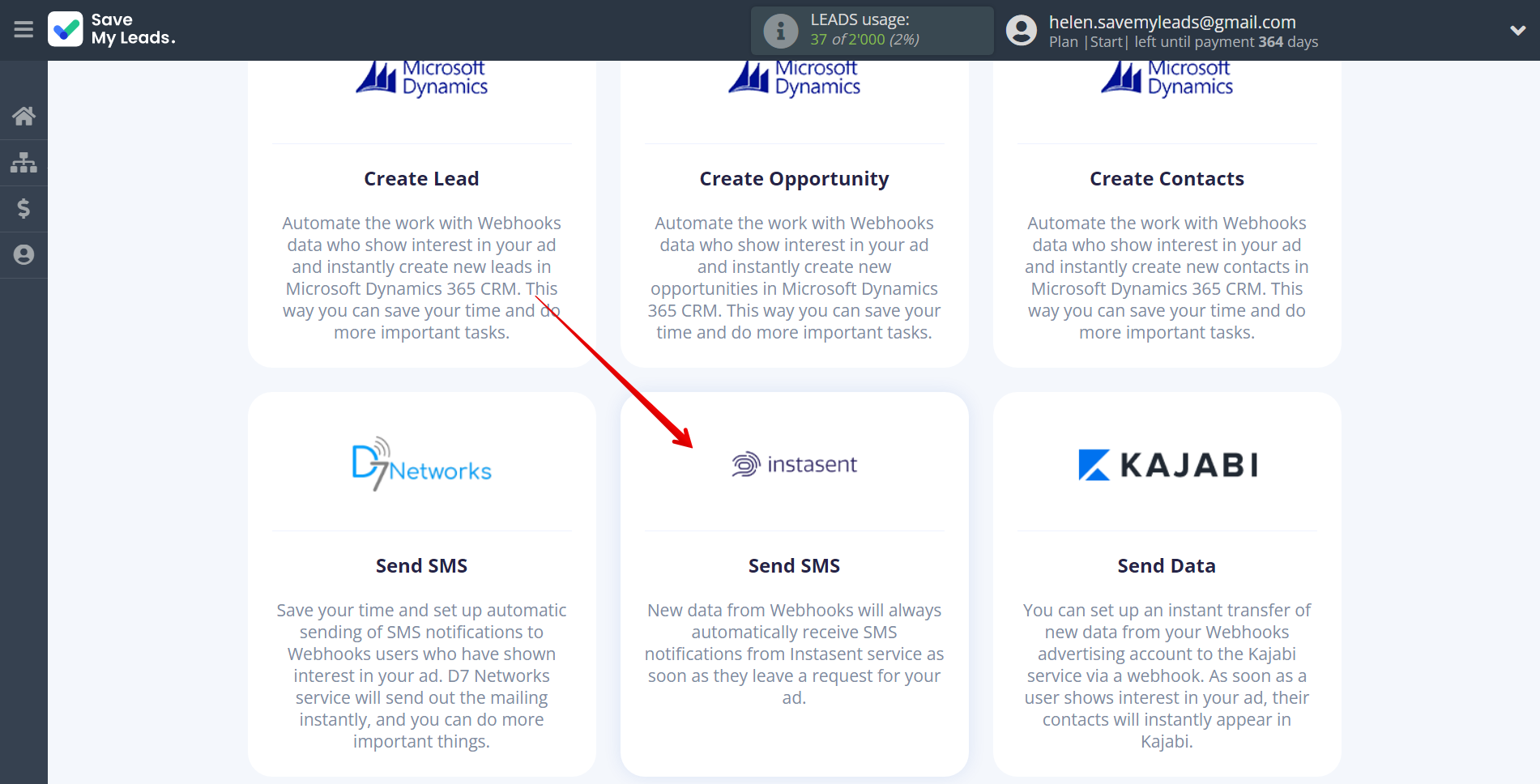 How to Connect Webhooks with Instasent | Data Destination system selection