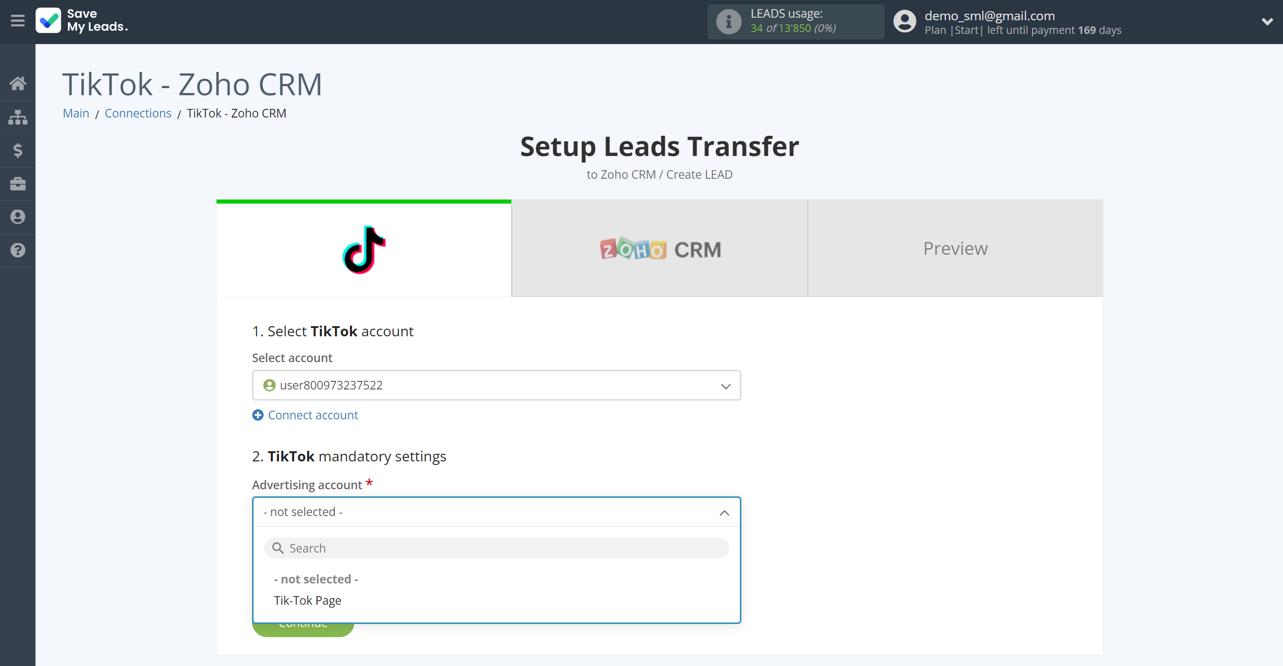 How to Connect TikTok with Zoho CRM Create Leads | Data Source account connection