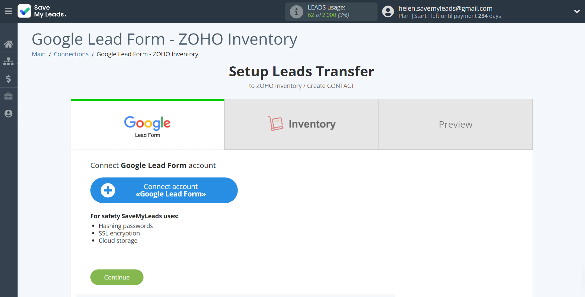 How to Connect Google Lead Form with Zoho Inventory Create Contacts | Data Source account