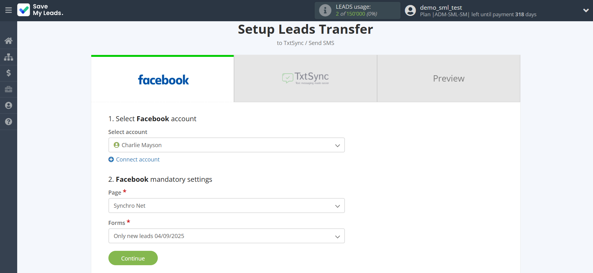 How to Connect Facebook with TxtSync | Data Source account selection How to Connect Facebook with TxtSync | Data Source account selection