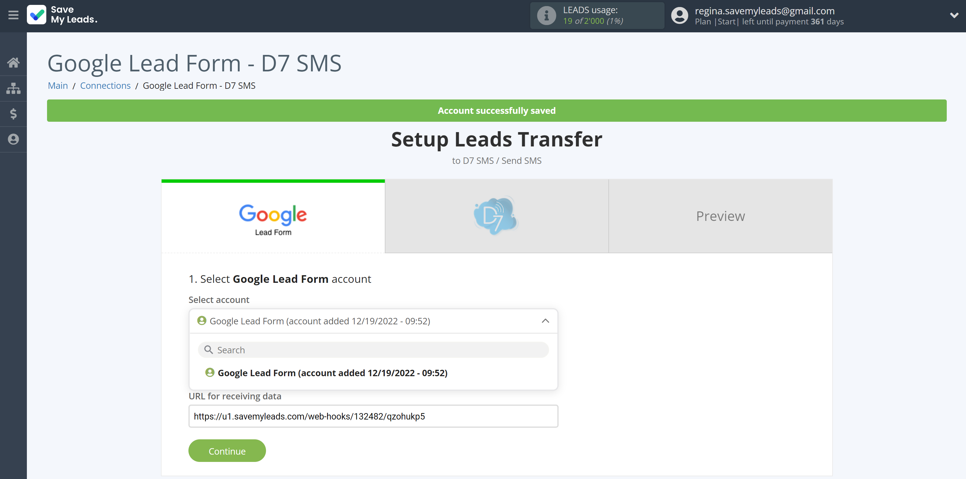How to Connect Google Lead Form with D7 SMS | Data Source account selection