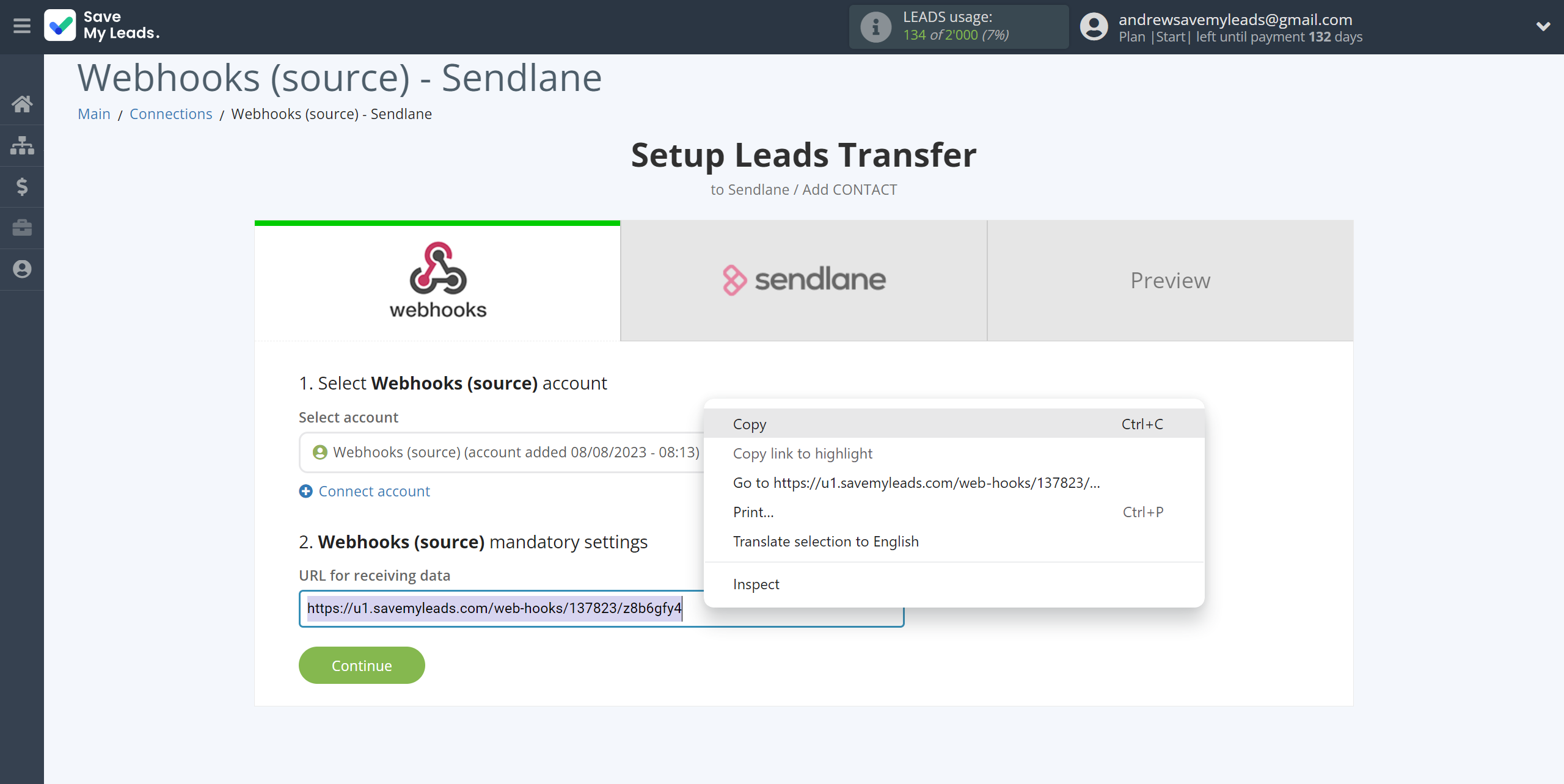 How to Connect Webhooks with Sendlane Add Contacts | Data Source account connection