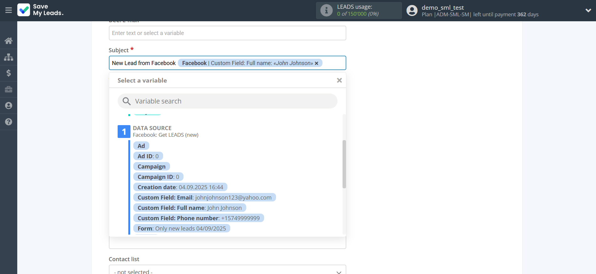 How to Connect Facebook with Amazon SES | Assigning fields